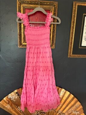 Moon River Hot Pink Smocked Maxi Dress with Ruffle Straps